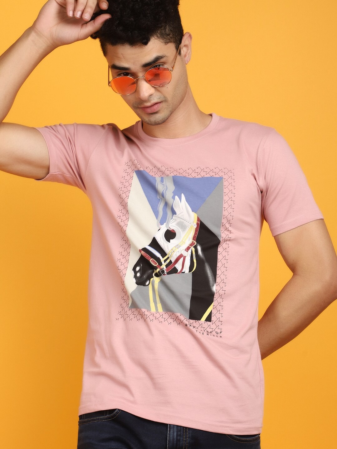 

V-Mart Round Neck Short Sleeves Graphic Printed Cotton Slim Fit T-shirt, Mauve