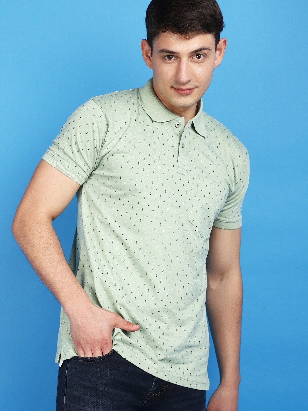 

V-Mart Polo Collar Short Sleeves Conversational Regular Fit Cotton T-shirt, Green