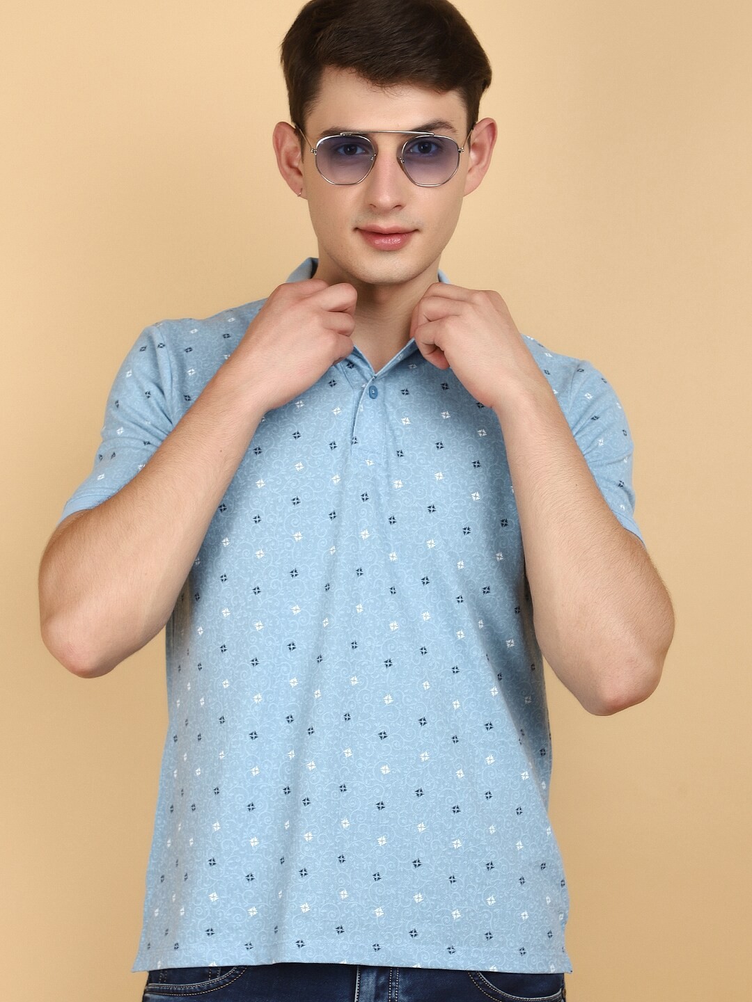 

V-Mart Polo Collar Short Sleeves Conversational Printed Regular Fit Cotton T-shirt, Blue