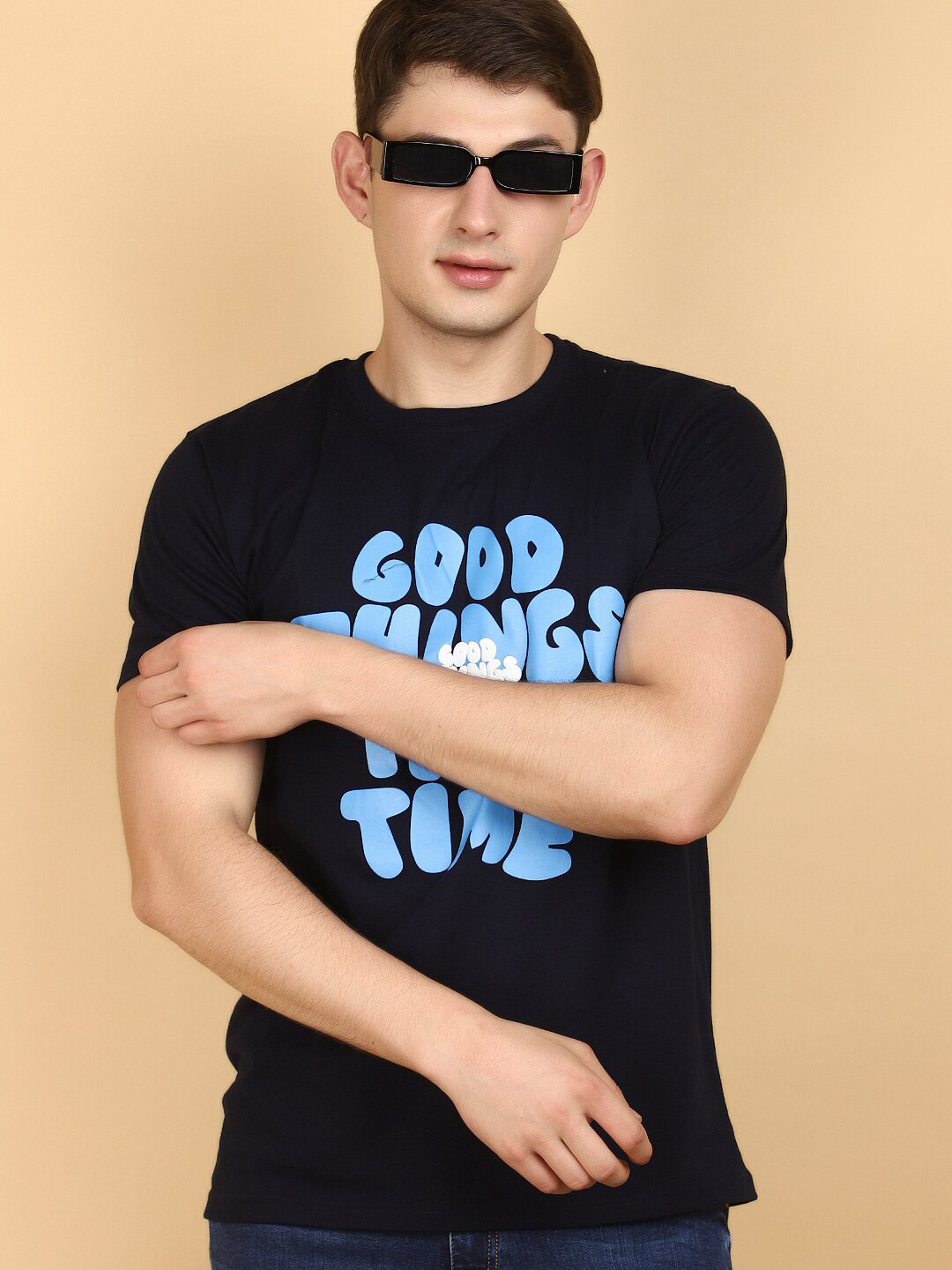 

V-Mart Round Neck Short Sleeves Typography Printed Regular Fit T-shirt, Blue