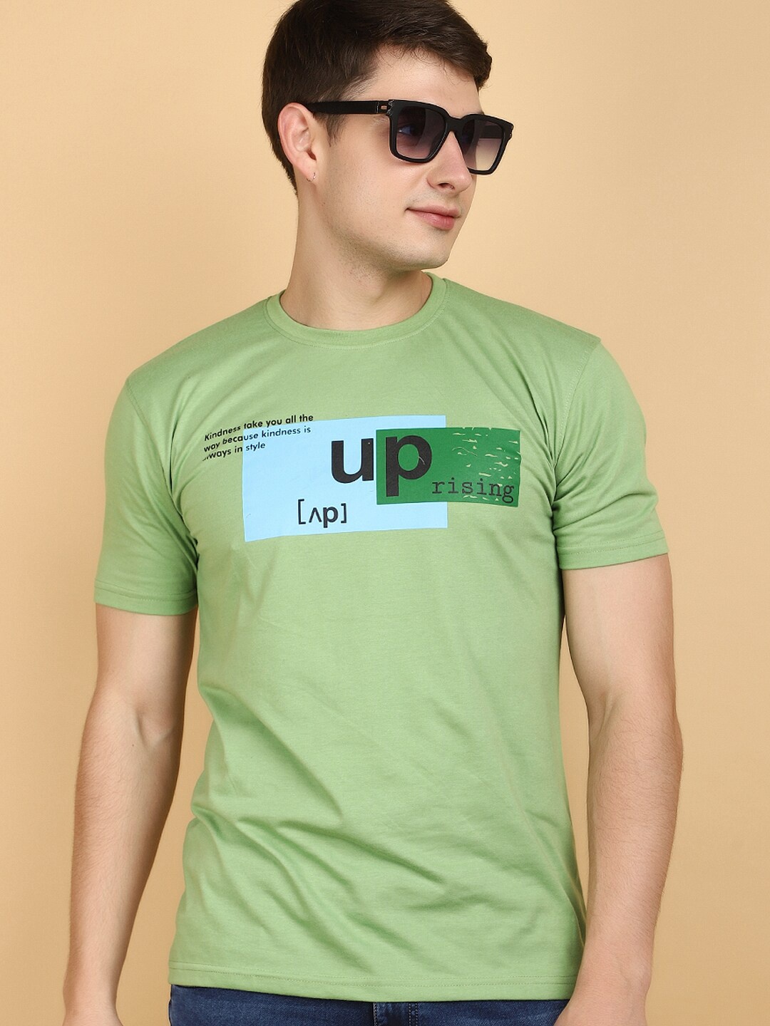 

V-Mart Round Neck Short Sleeves Typography Printed Regular Fit T-shirt, Green