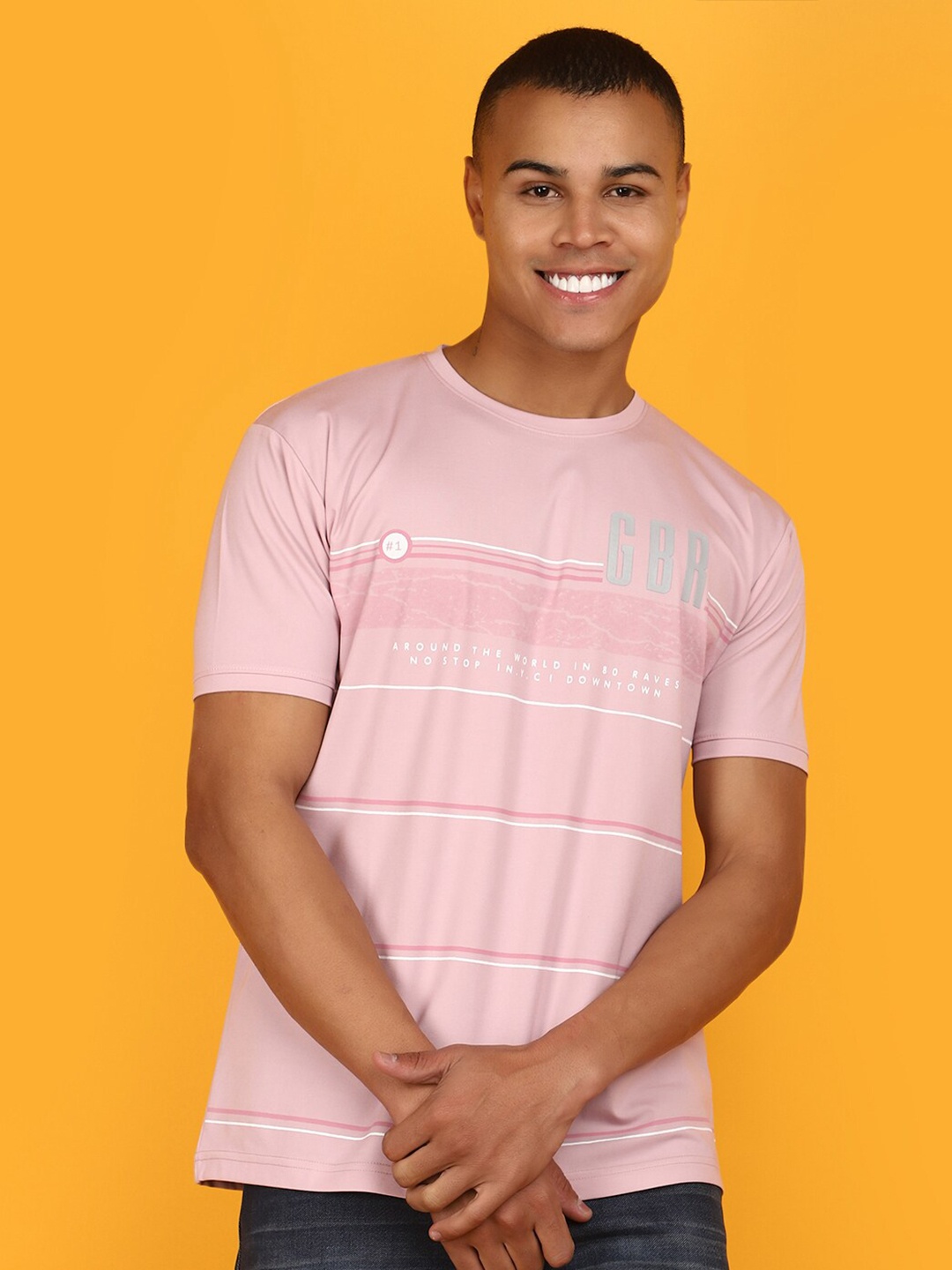 

V-Mart Round Neck Short Sleeves Striped Cotton T-shirt, Pink