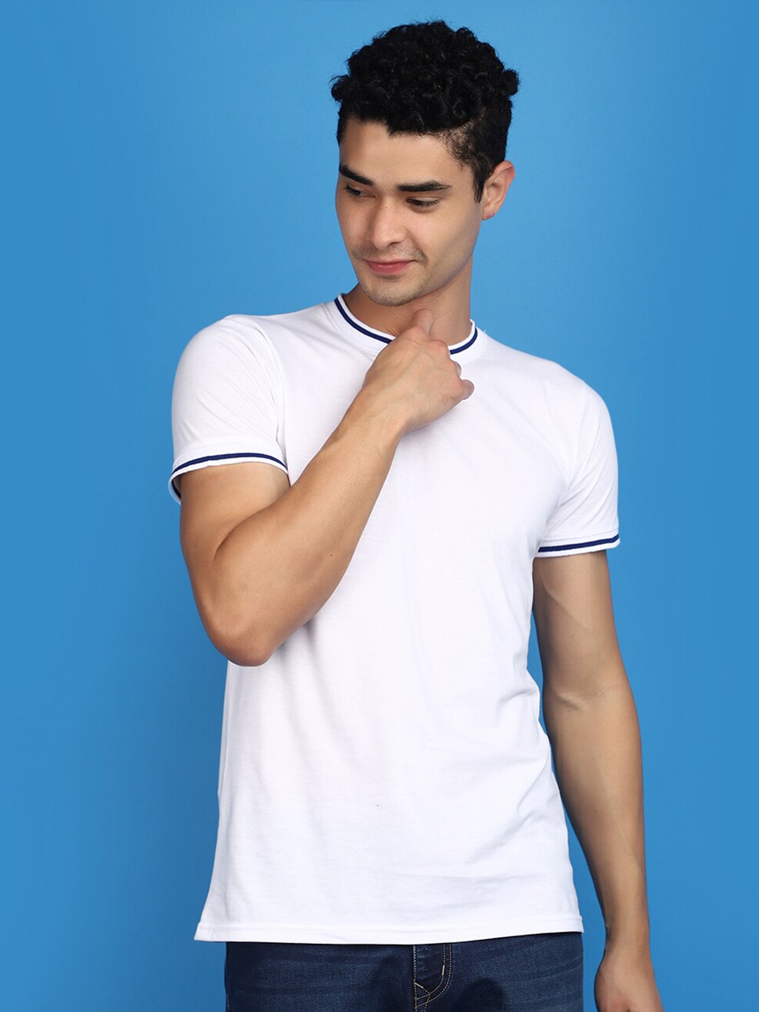

V-Mart Round Neck Short Sleeves Slim Fit Cotton T-shirt, White