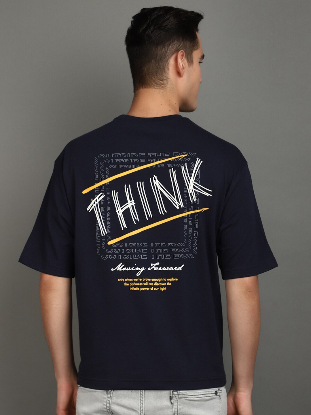 V-Mart Round Neck Typography Printed Cotton T-shirt, Blue
