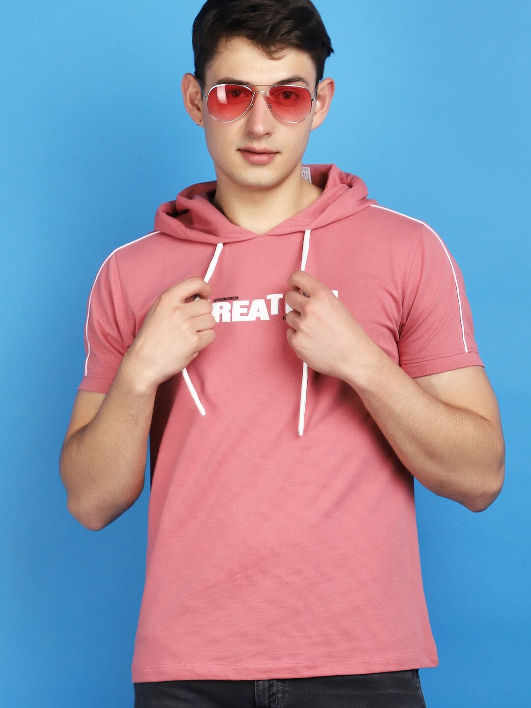 

V-Mart Hooded Cotton Slim Fit T-shirt, Pink