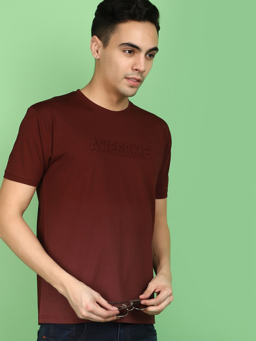 

V-Mart Typography Printed Cotton Casual T-shirt, Maroon