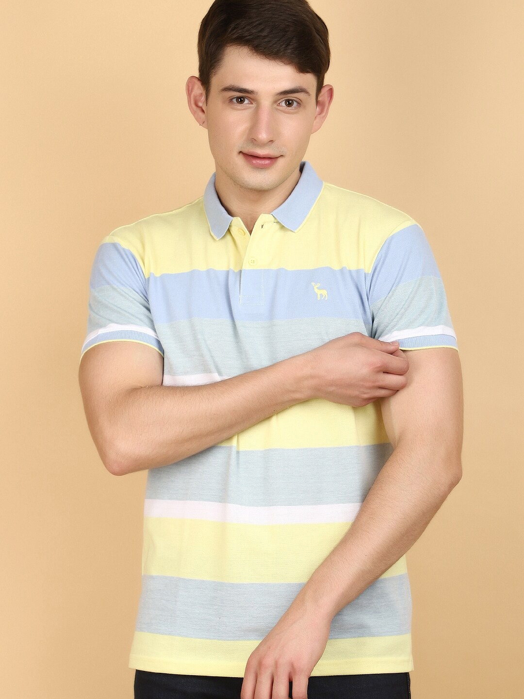 

V-Mart Striped Printed Polo Collar Casual T-shirt, Yellow