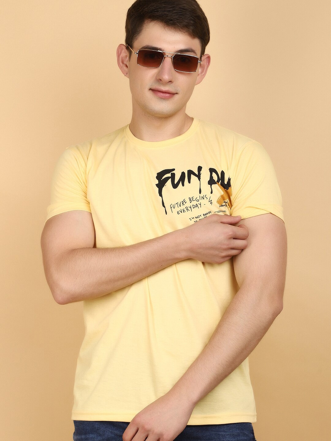 

V-Mart Typography Printed Round Neck Casual T-shirt, Yellow