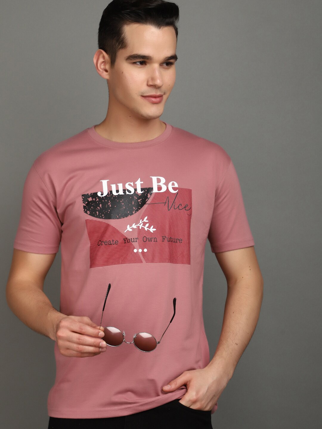 

V-Mart Typography Printed Round Neck Casual T-shirt, Rust