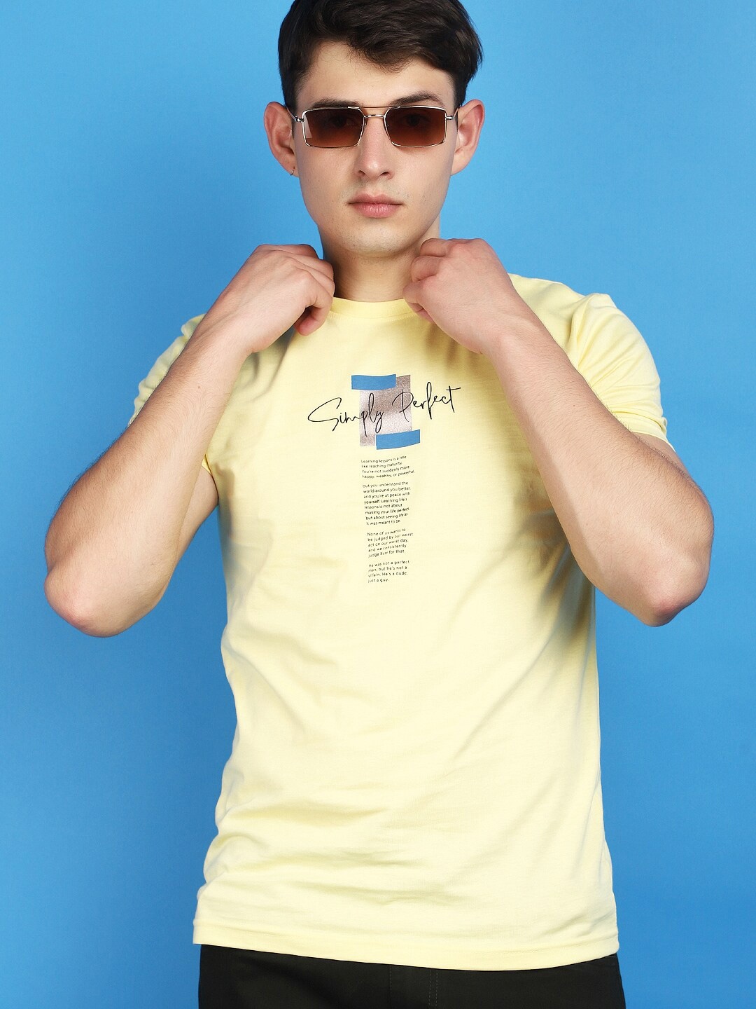 

V-Mart Men Typography Printed Cotton Slim Fit T-shirt, Yellow