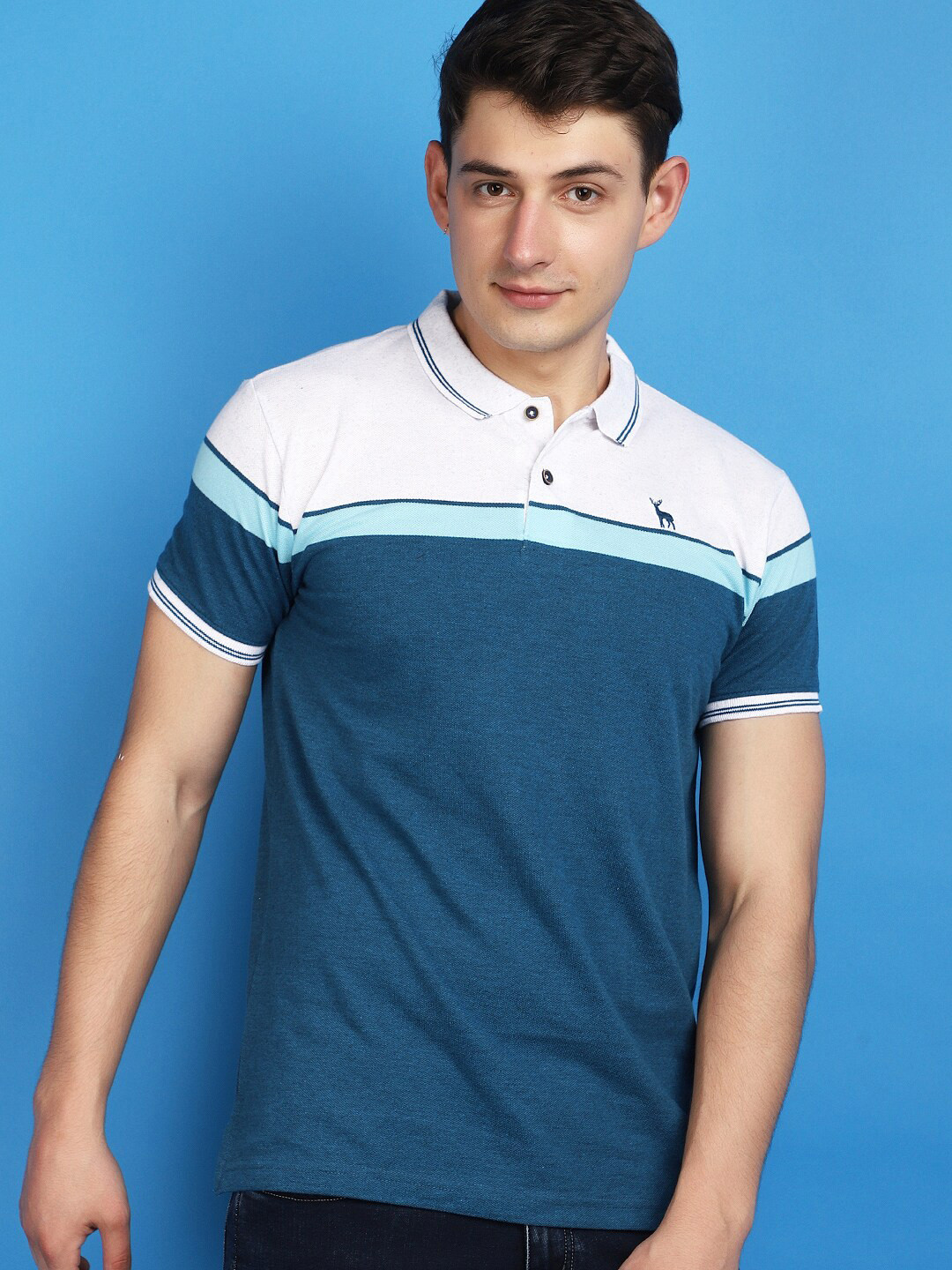 

V-Mart Men Colourblocked Cotton Polo Collar T-shirt, White