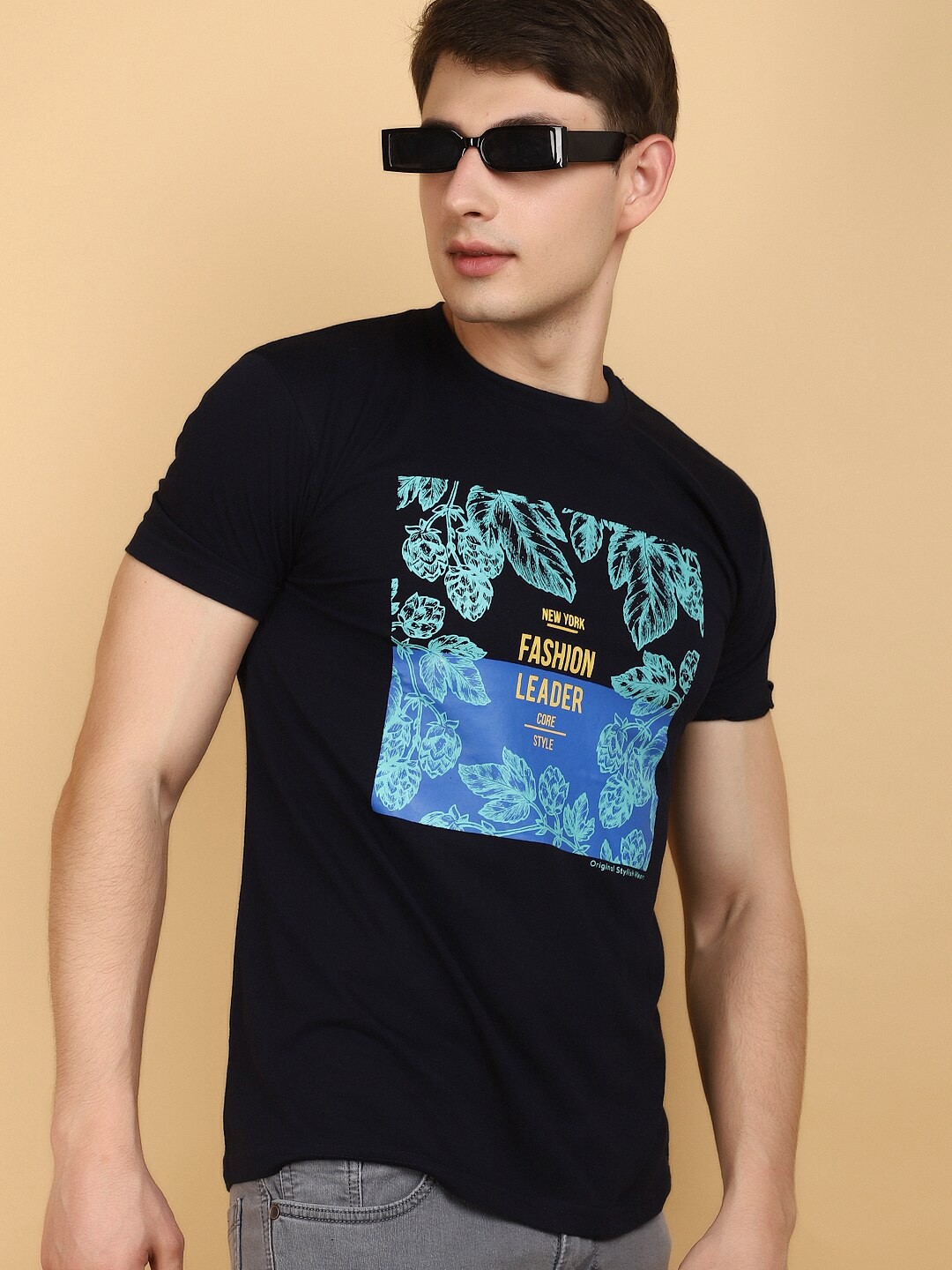

V-Mart Typography Printed Short Sleeves Round Neck Cotton Regular Fit T-shirt, Blue