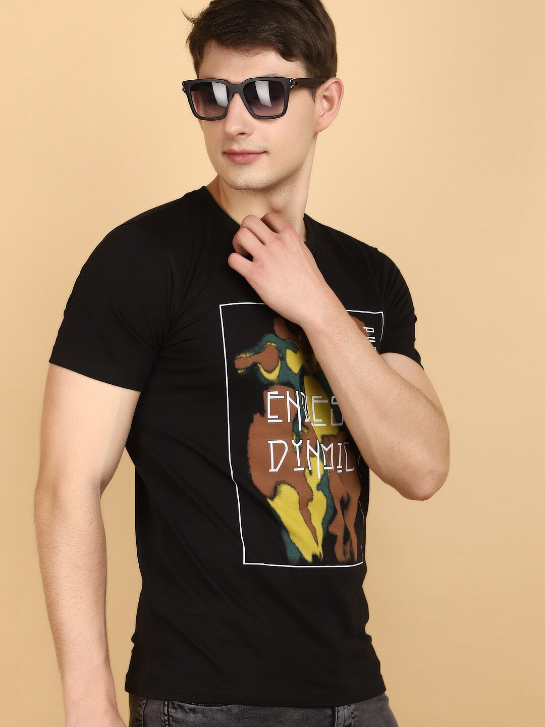 

V-Mart Typography Printed Short Sleeves Round Neck Cotton Slim Fit T-shirt, Black