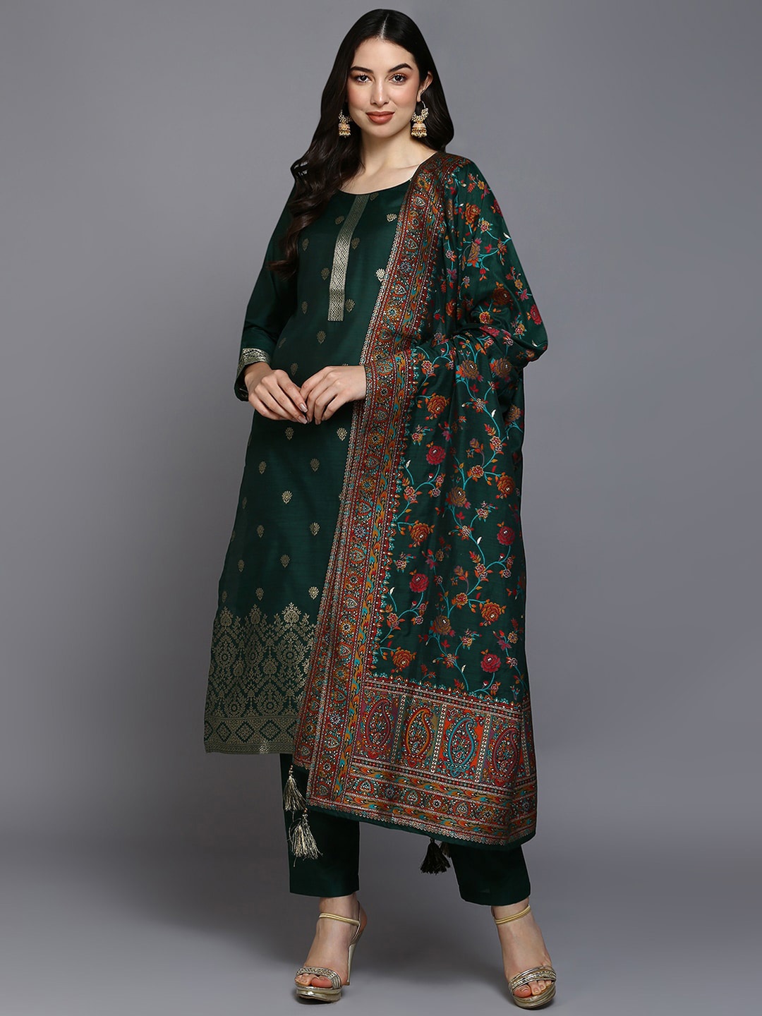 

AHIKA Floral Regular Kurta with Trousers & With Dupatta, Green