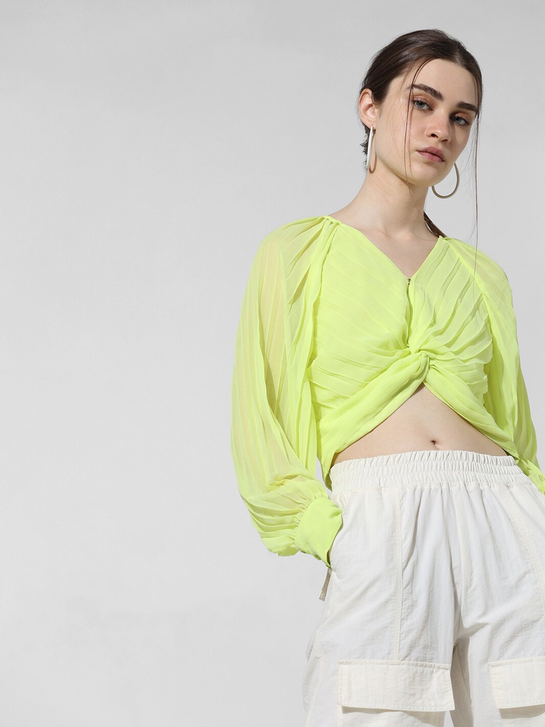 

ONLY Puff Sleeves Wrap Crop Top, Green