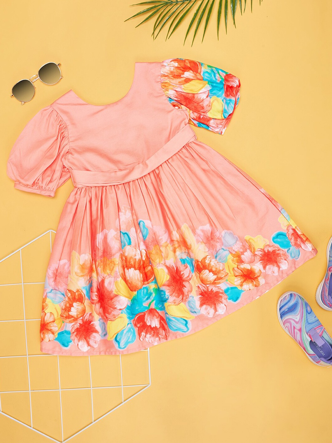 

Pantaloons Junior Floral Printed Cotton Fit & Flare Dress, Peach