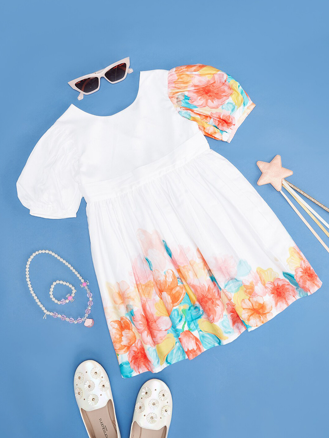 

Pantaloons Junior Floral Printed Cotton Fit & Flare Dress, White