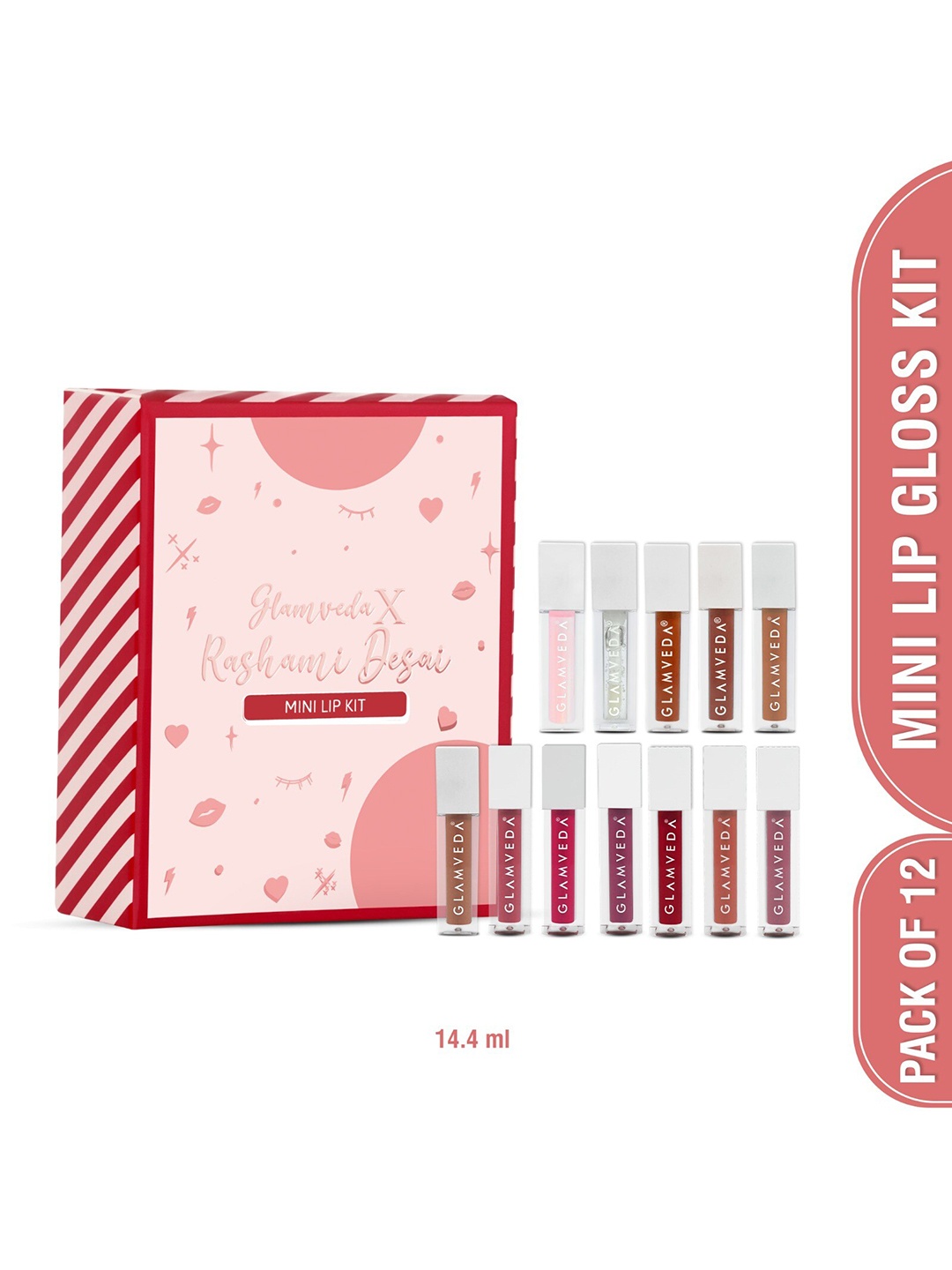 

GLAMVEDA X Rashami Desai's Set Of 12 Mini Lip Gloss - 1.2ml Each, Purple