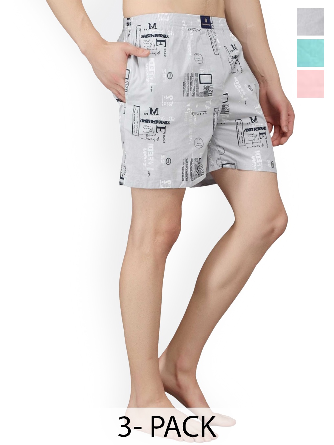 

BAESD Pack Of 3 Printed Boxers BO.Poshtar.S, Turquoise blue
