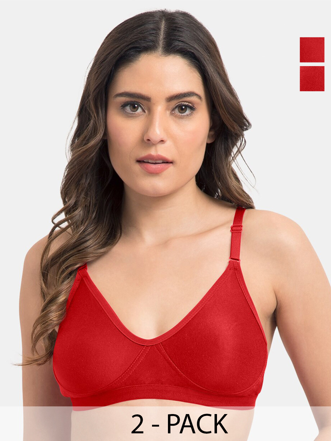 

Tweens Pack of 2 Full Coverage Non-Padded Cotton T-shirt Bras With All Day Comfort, Red