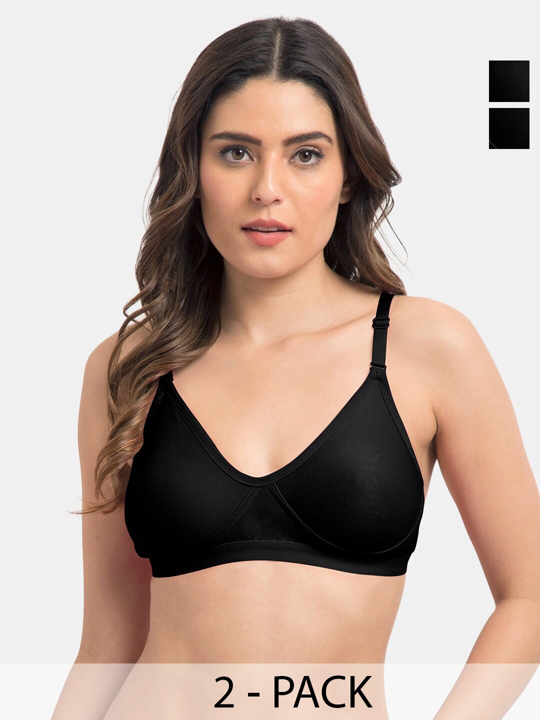

Tweens Pack of 2 Full Coverage Non-Padded Cotton T-shirt Bras With All Day Comfort, Black