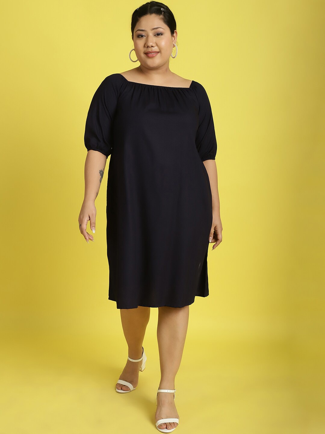 

theRebelinme Plus Size Square Neck A-Line Dress, Navy blue