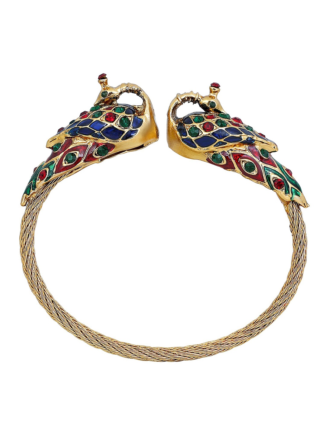 

Mahi Meenakari Work Dual Peacock-Shaped Adjustable Kada, Gold