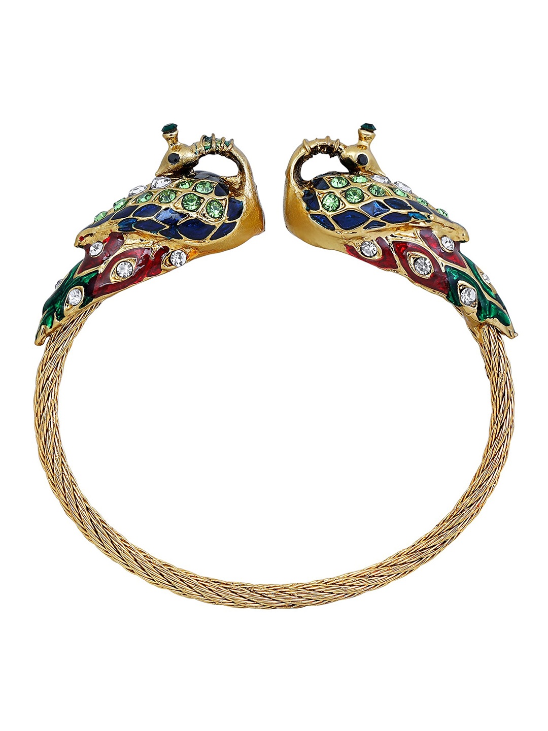 

Mahi Meenakari Work Dual Peacock-Shaped Adjustable Kada, Gold