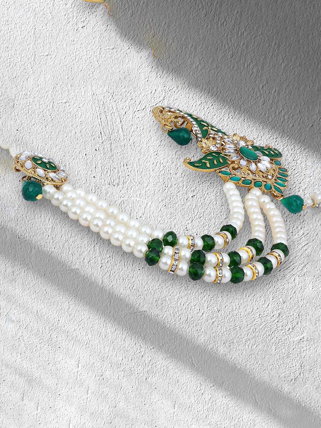 

Mahi Men Triple Layered Mala Meenakari Work Kalangi Brooch, Green