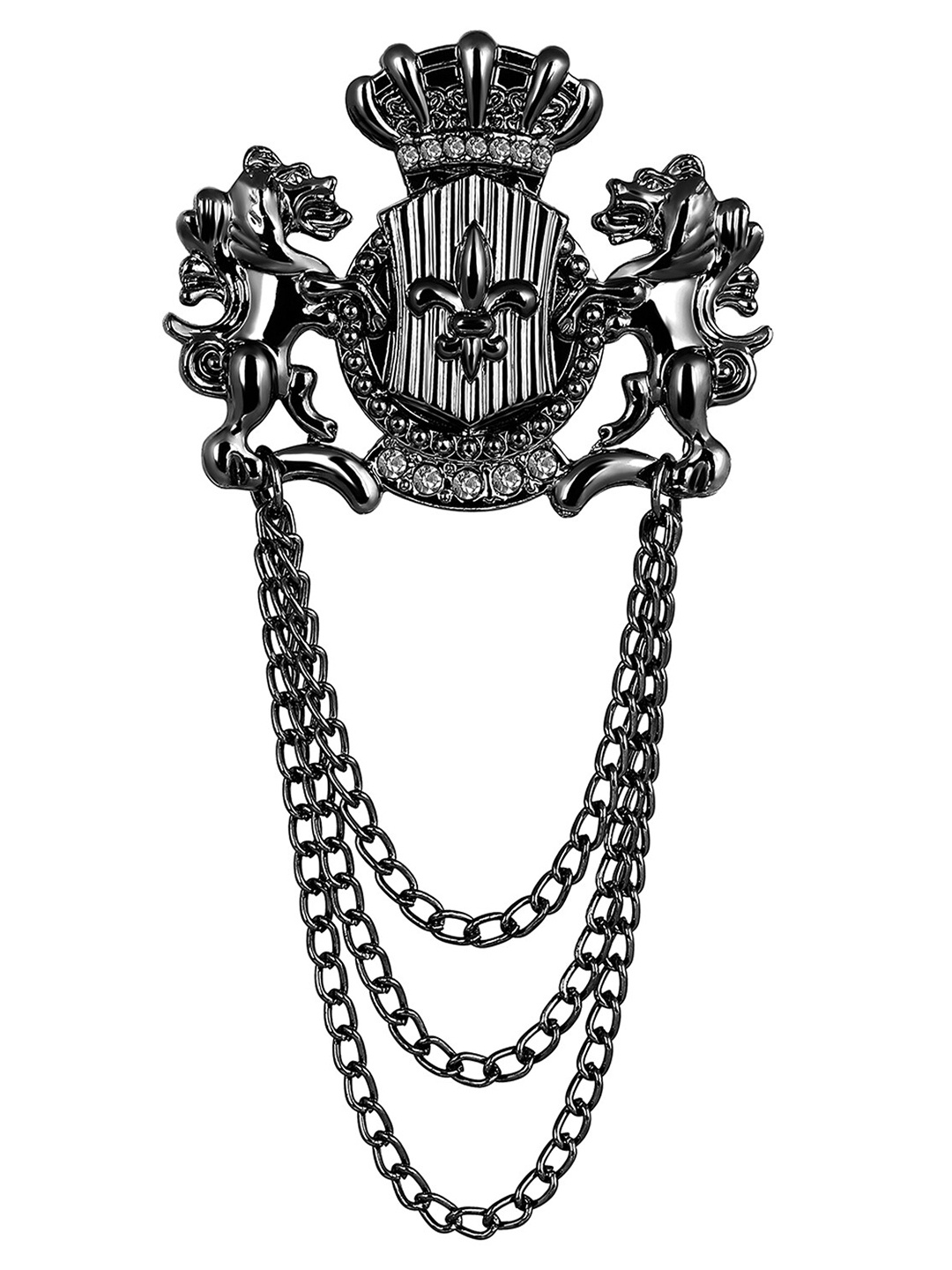 

Mahi Men Unicorns-Shaped Chain Brooch, Black