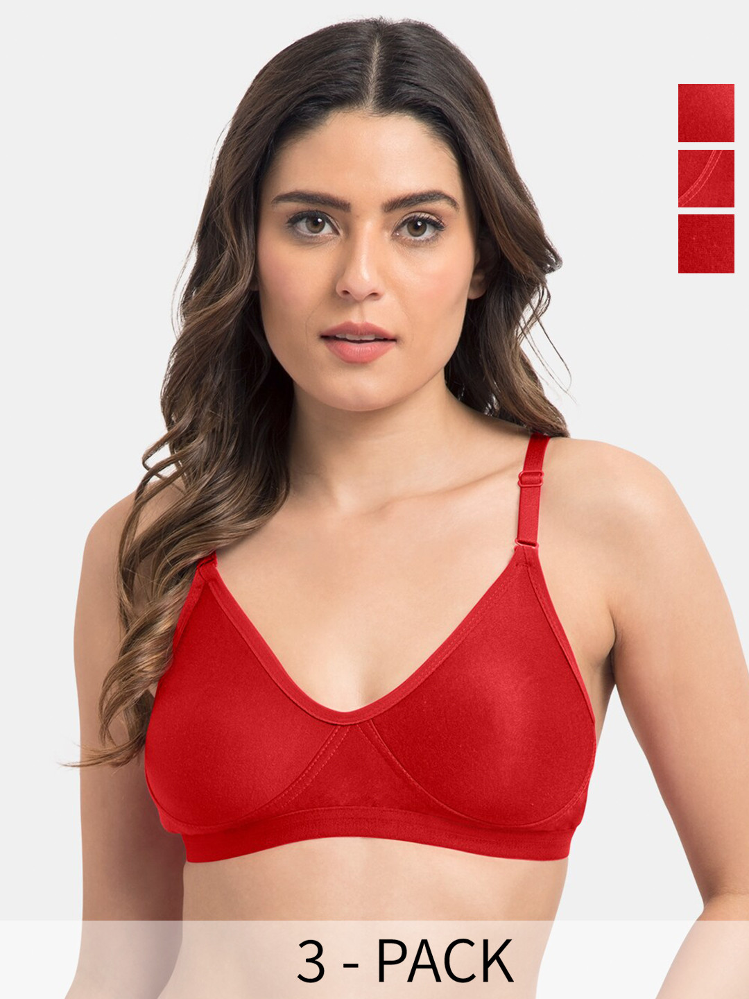 

Tweens Pack of 3 Full Coverage Non Padded Cotton T-shirt Bra With All Day Comfort, Red