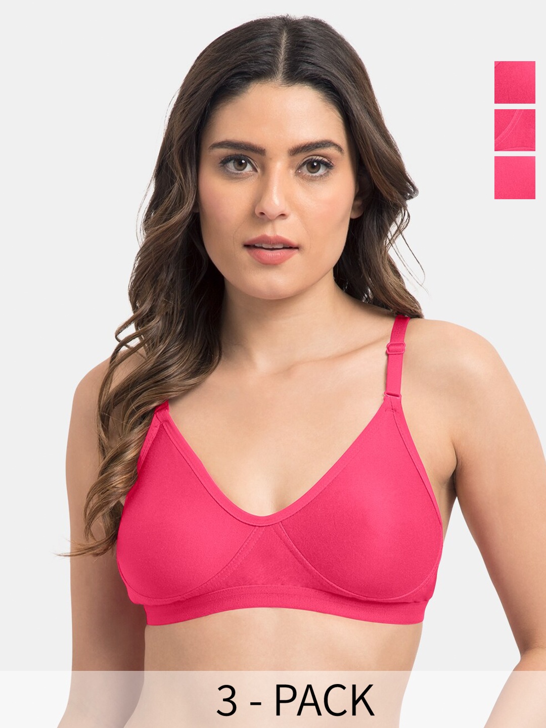 

Tweens Pack of 3 Full Coverage Non Padded Cotton T-shirt Bra With All Day Comfort, Pink