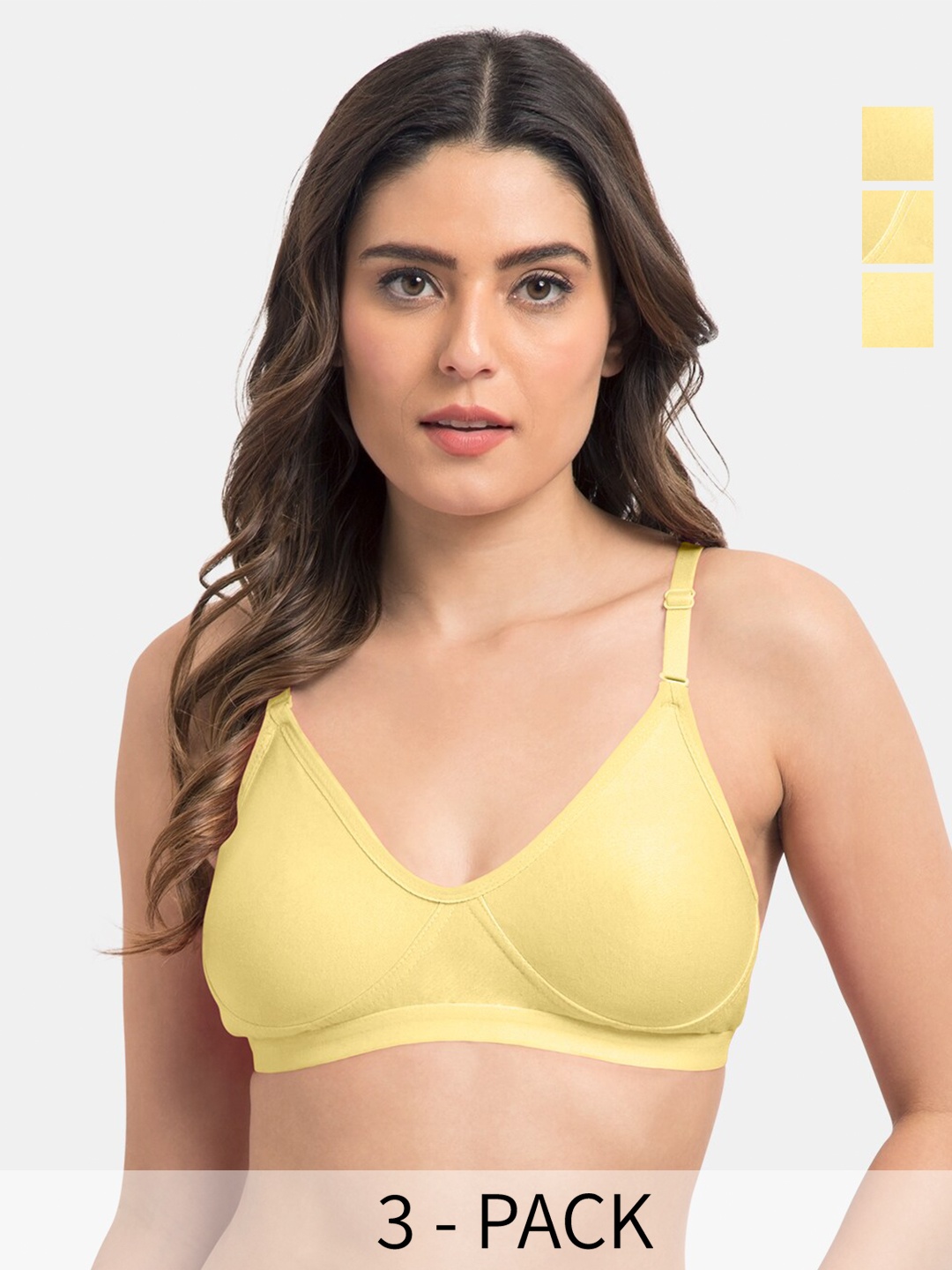 

Tweens Pack of 3 Full Coverage Non Padded Cotton T-shirt Bra With All Day Comfort, Yellow