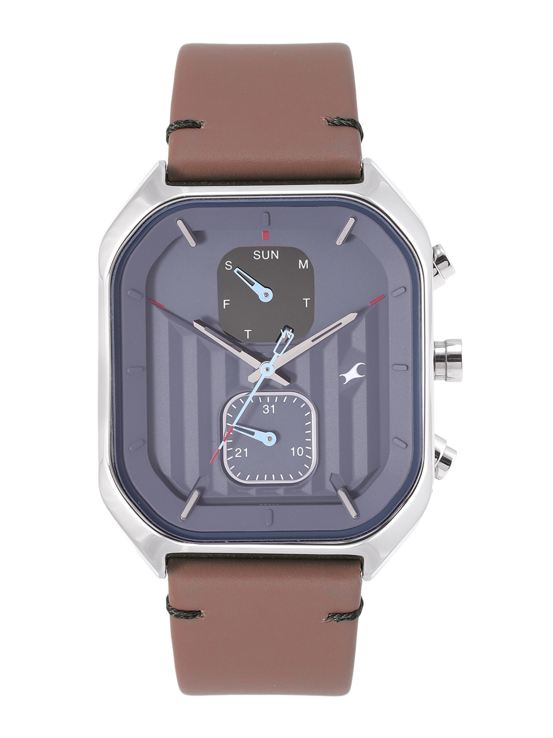 

Fastrack Men Slay Day-Date Leather Straps Analogue Watch 3270SL04, Blue