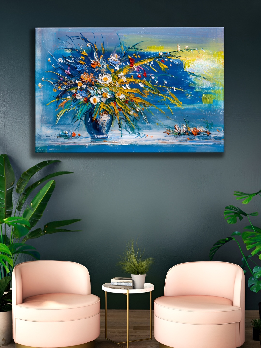 

WALLMAX Blue Canvas Floral and Botanical Painting Wall Art