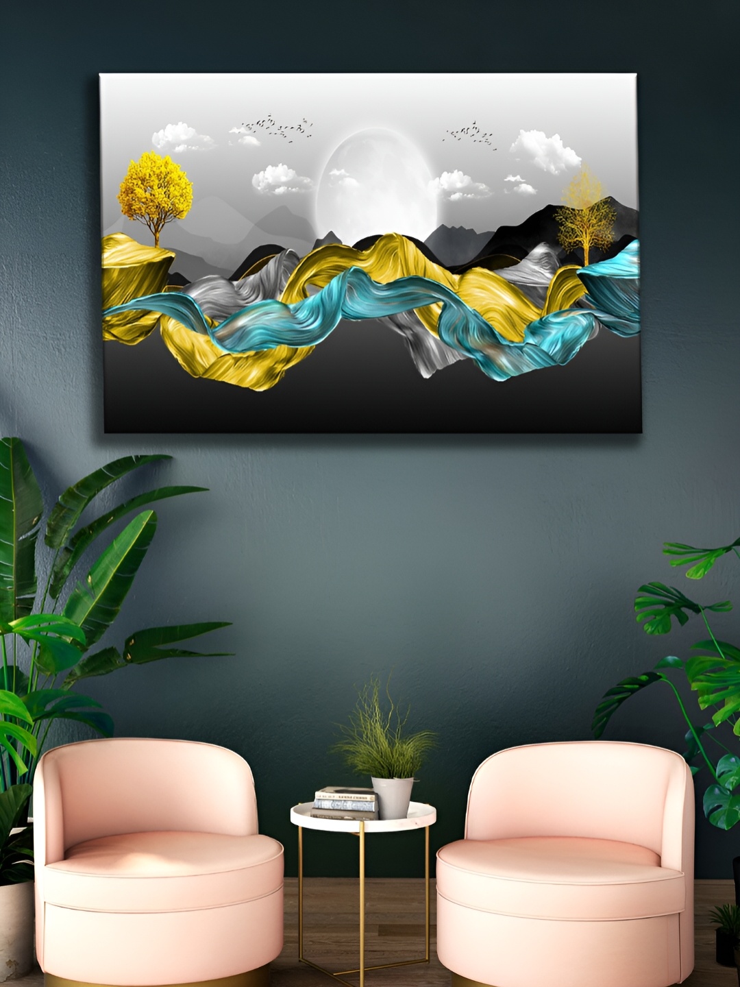 

WALLMAX Yellow & Blue Abstract Canvas Wall Art