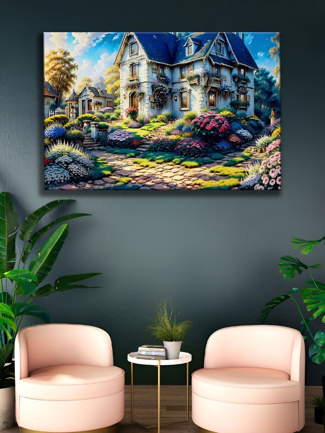 

WALLMAX Brown & Blue Floral & Botanical Canvas Wall Art