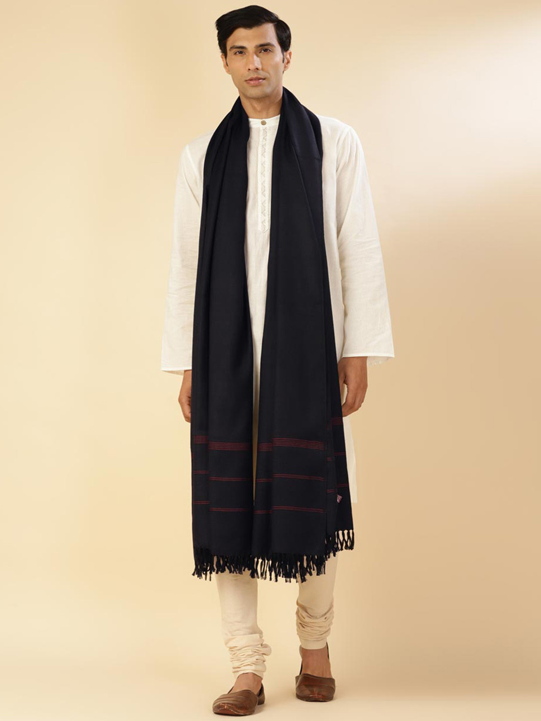 

Fabindia Men Hand Woven Woolen Shawl, Navy blue