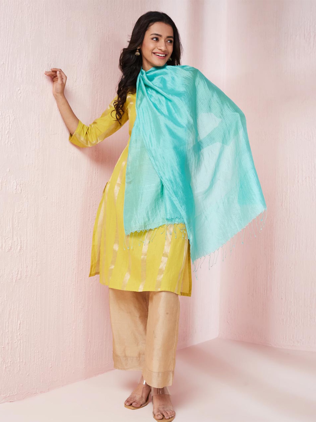 

Fabindia Silk Woven Design Stole, Blue