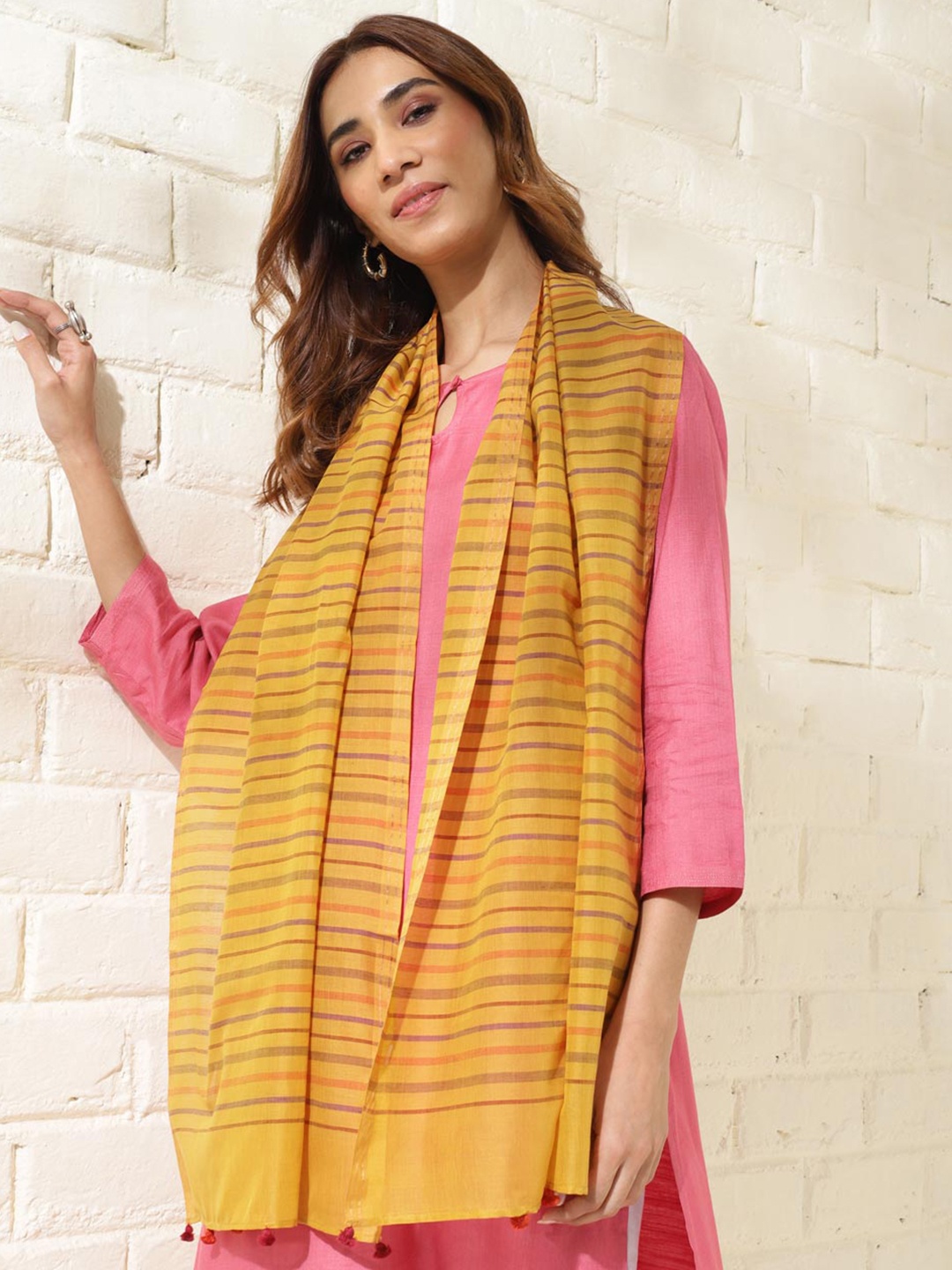 

Fabindia Striped Cotton Stole, Mustard