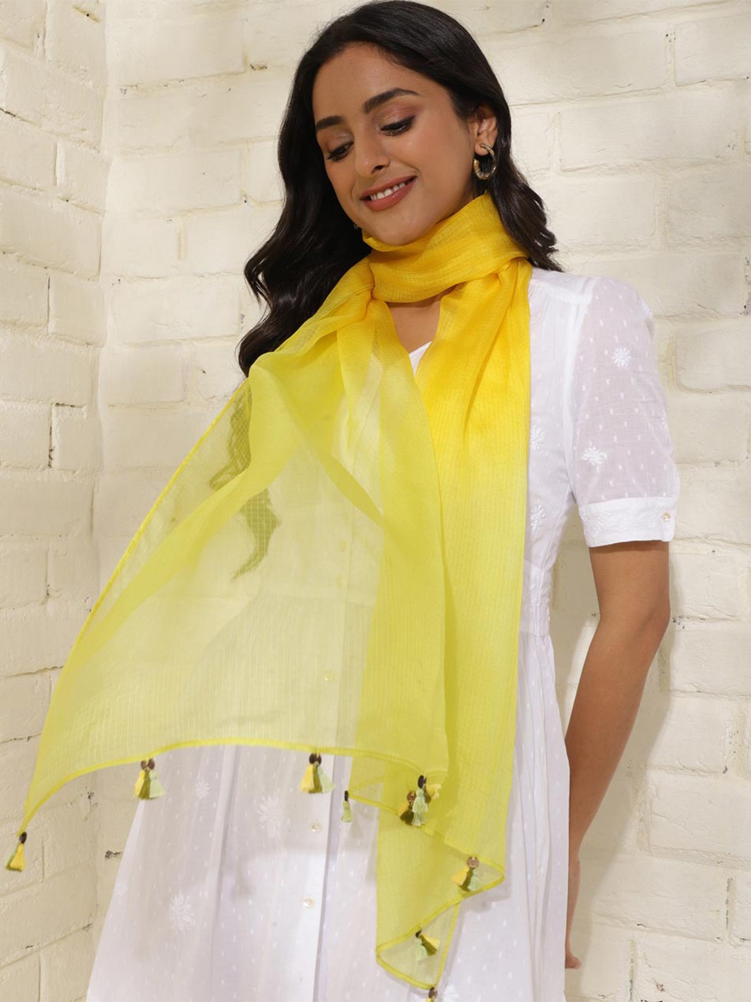 

Fabindia Ombre Dyed Cotton Silk Stole, Yellow