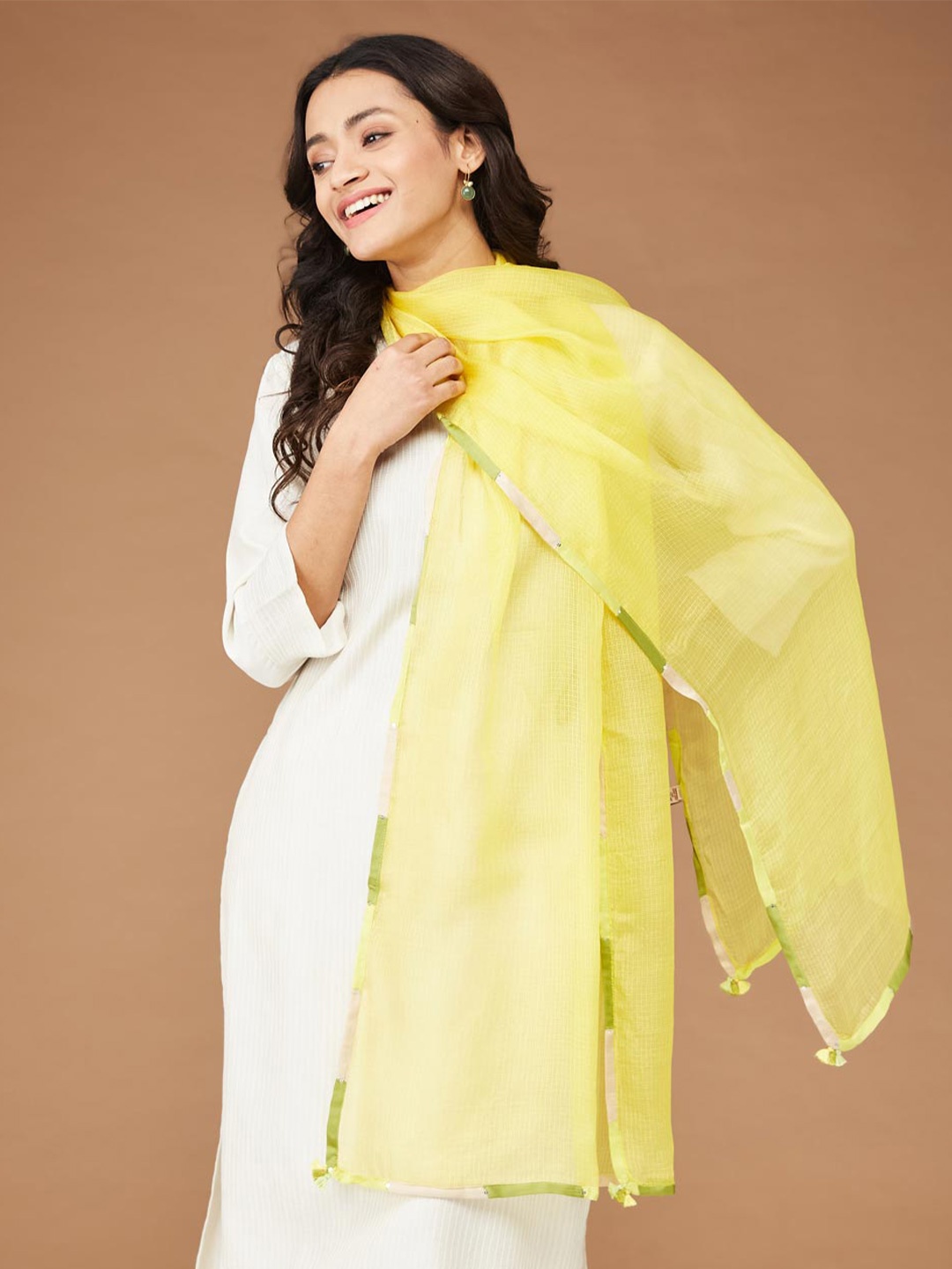 

Fabindia Checked Silk Stole, Yellow