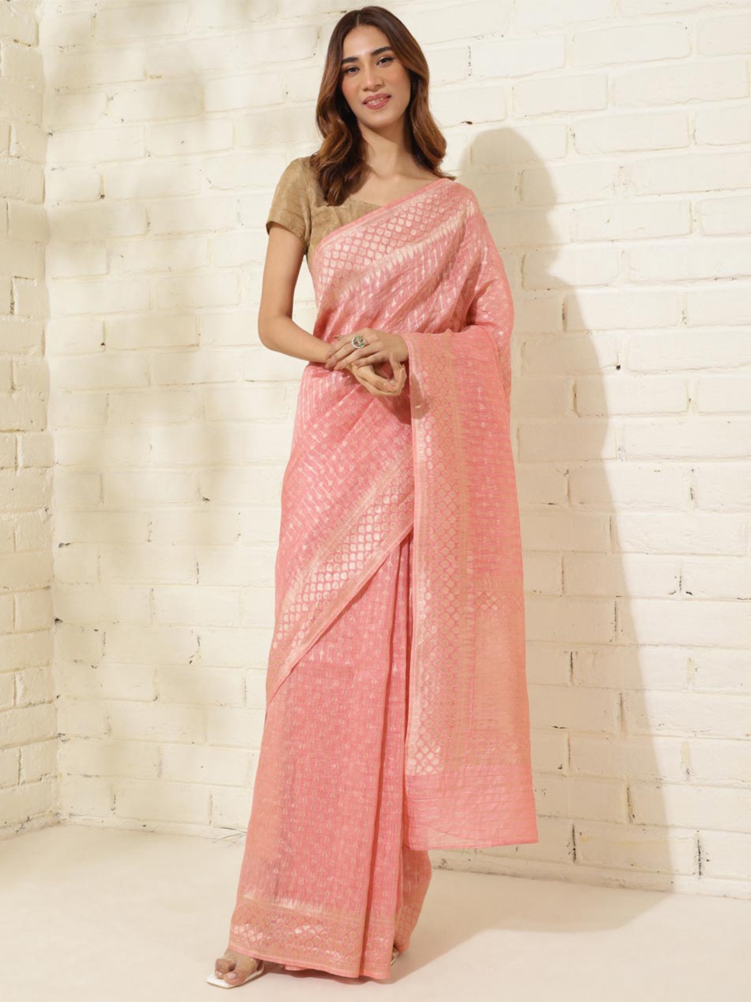 

Fabindia Woven Design Zari Saree, Pink