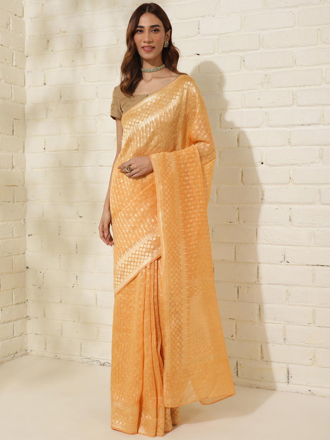 

Fabindia Woven Design Zari Saree, Mustard