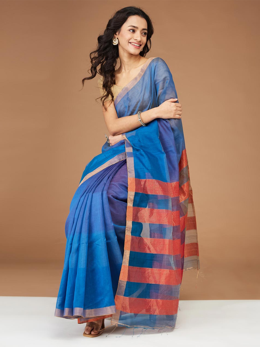 

Fabindia Zari Silk Cotton Saree, Blue