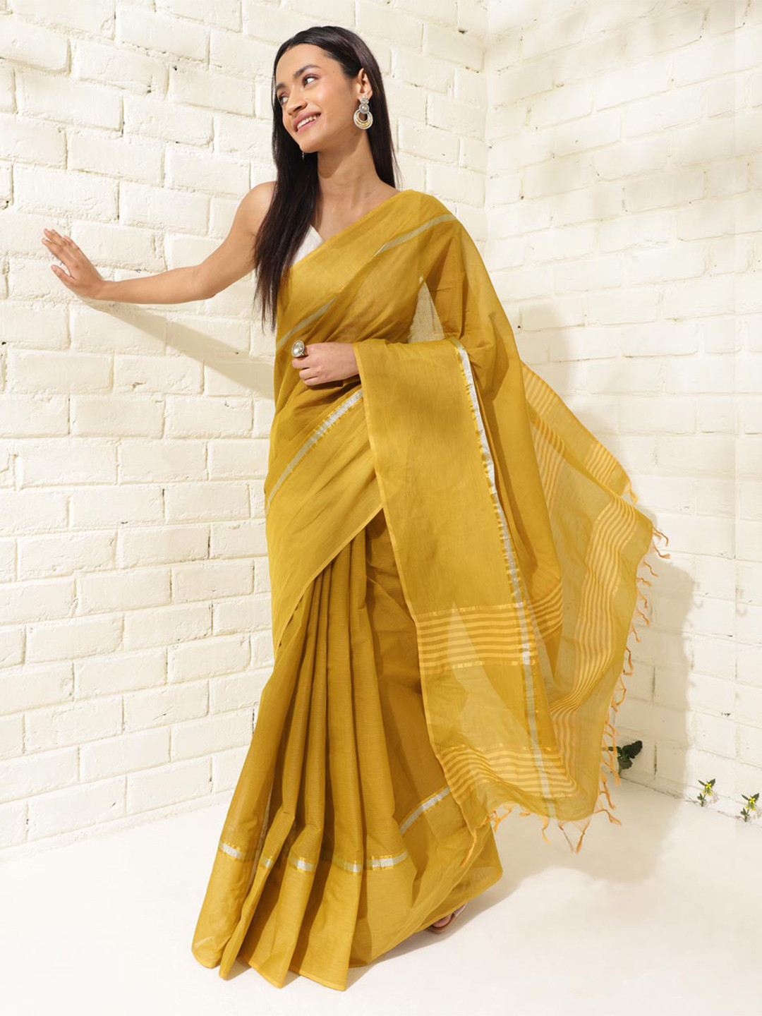 

Fabindia Pure Cotton Saree, Mustard