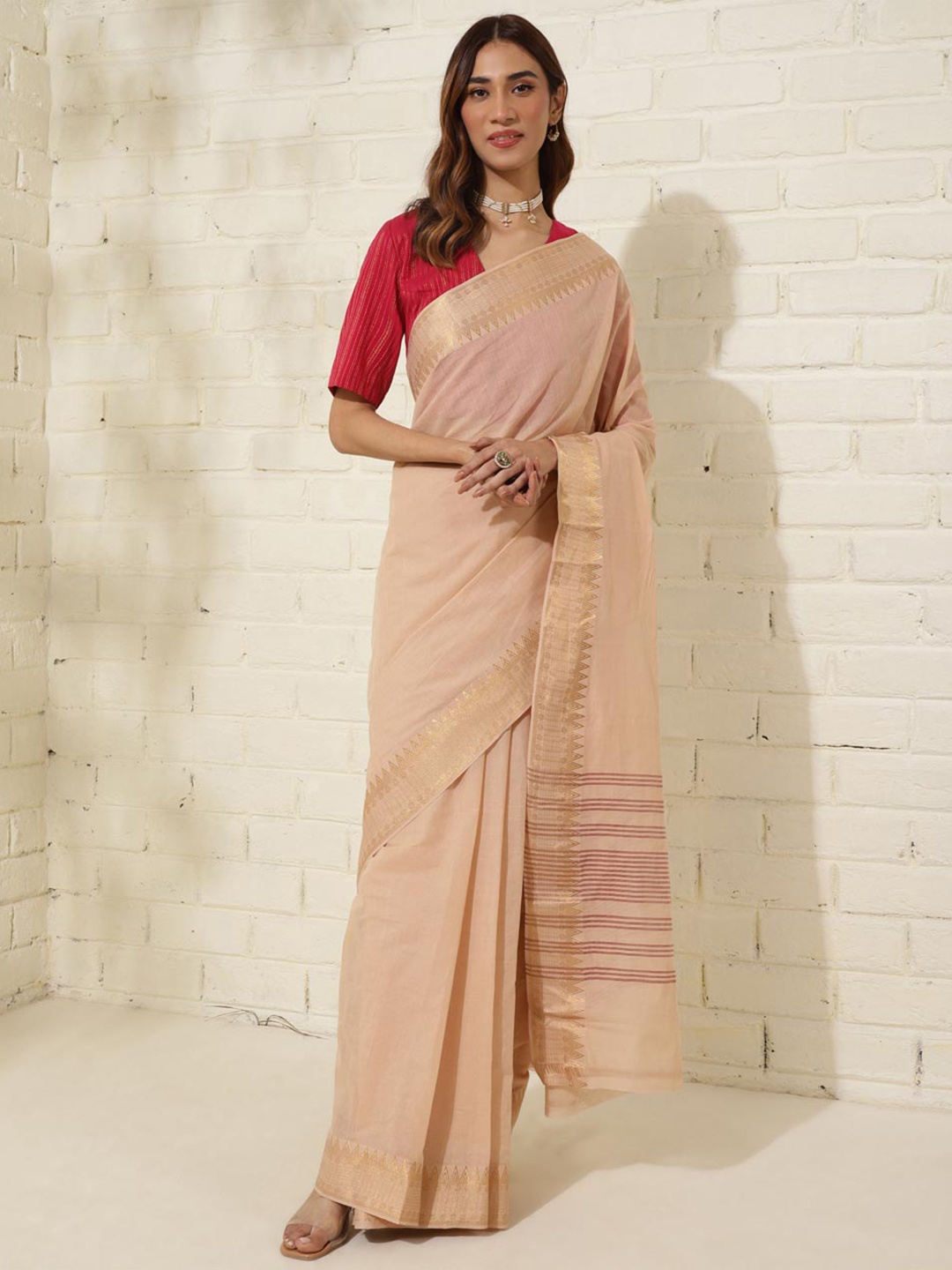 

Fabindia Zari Pure Cotton Saree, Beige
