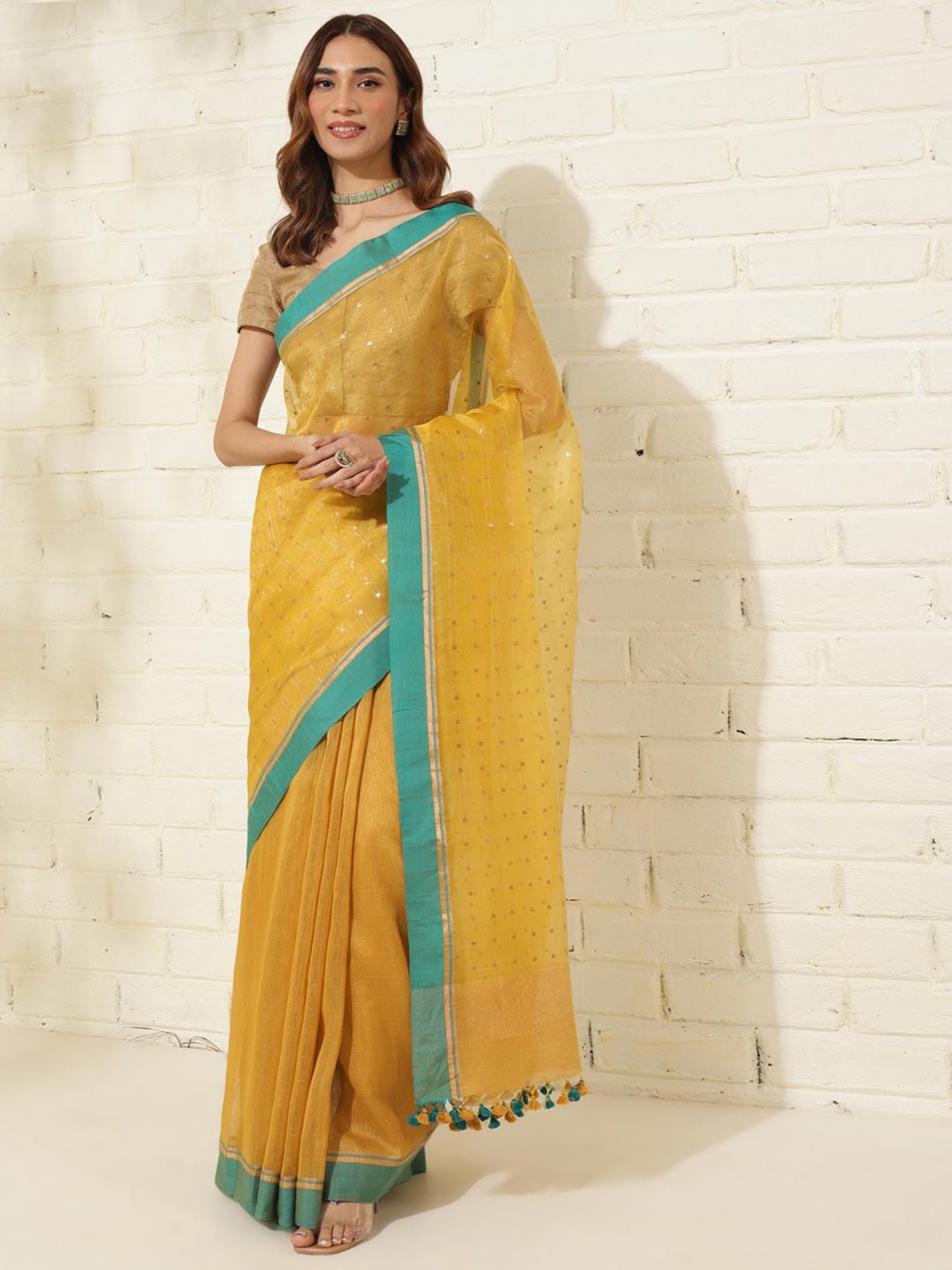 

Fabindia Woven Design Saree, Yellow