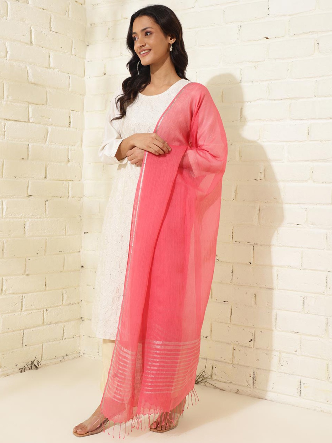 

Fabindia Cotton Silk Dupatta, Pink