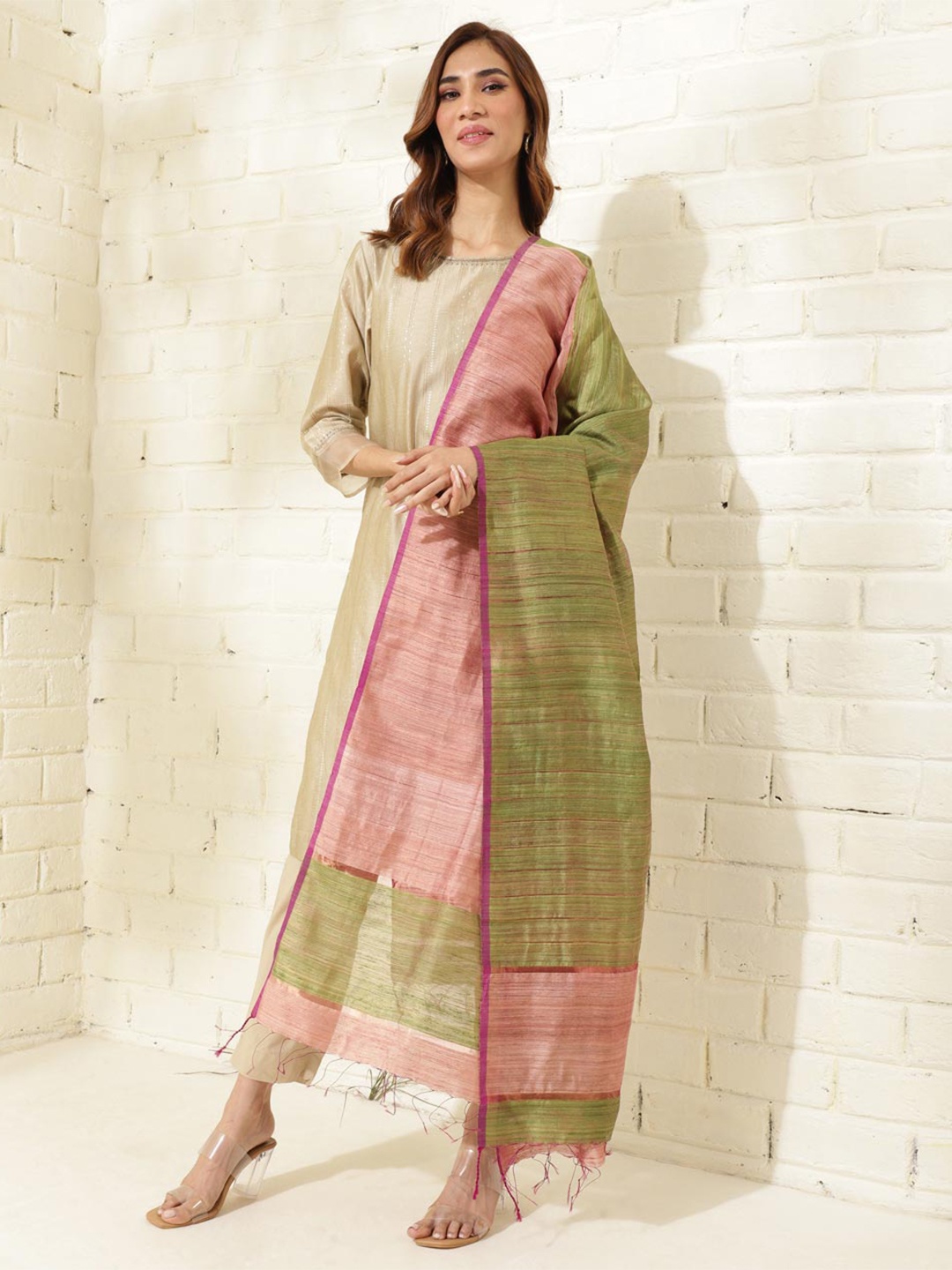

Fabindia Silk Woven Design Dupatta, Green